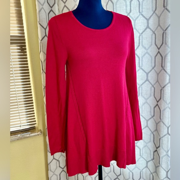 Alfani Red Viscose Wool Blend Swing Crew Neck Sweater w/ Removable Scarf - Picture 6 of 17
